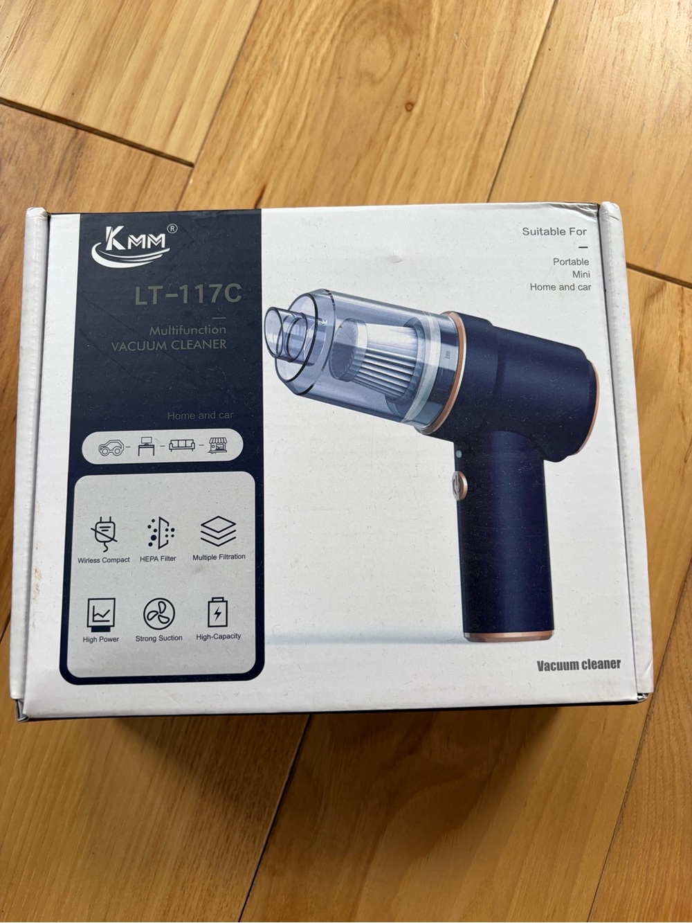 KMM LT-117C Portable Handheld Vacuum Cleaner - Navy Blue with Rose Gold Trim